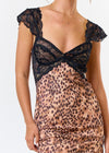 LACED LEOPARD MESH MAXI DRESS