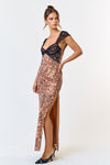 LACED LEOPARD MESH MAXI DRESS