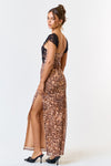 LACED LEOPARD MESH MAXI DRESS