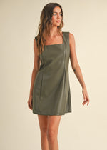 LILIANA FAUX LEATHER DRESS- OLIVE