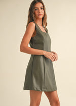 LILIANA FAUX LEATHER DRESS- OLIVE