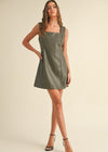 LILIANA FAUX LEATHER DRESS- OLIVE