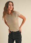 METALLIC RIBBED KNIT TOP- BEIGE GOLD