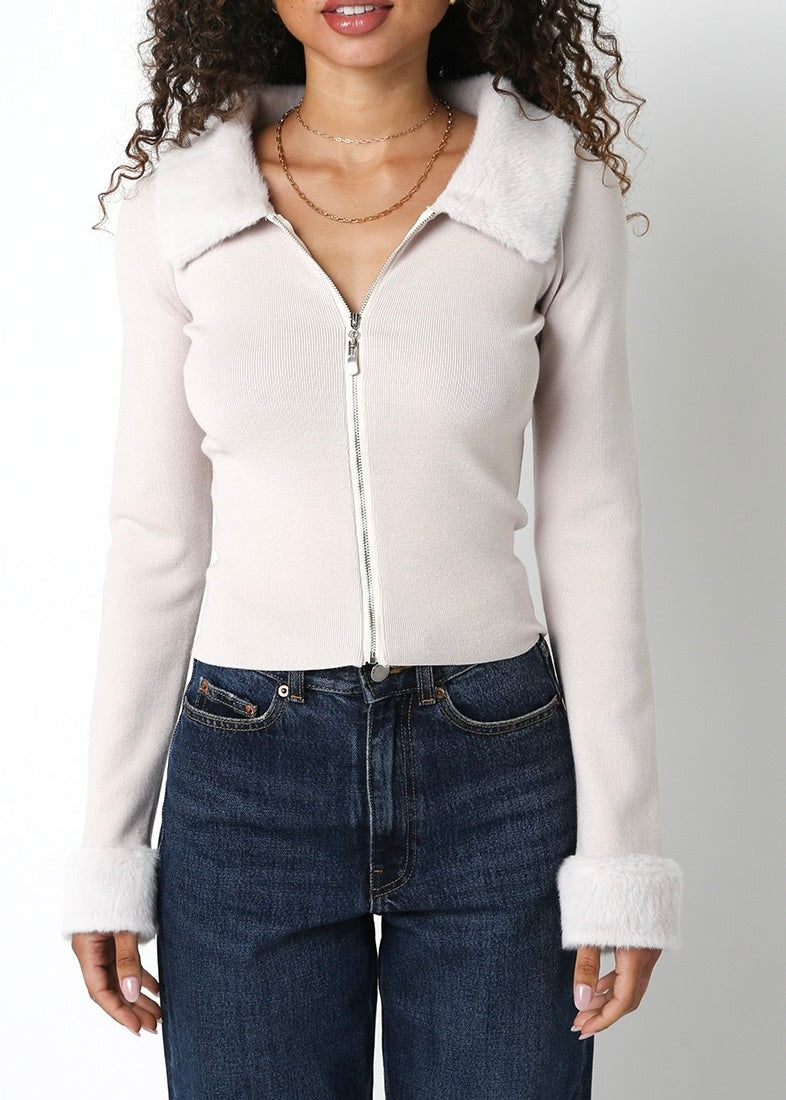 MATTIE FUR  CARDIGAN- PEARL