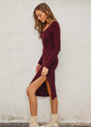 HUDA KNIT SWEATER DRESS- SANGRIA