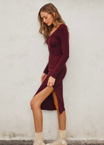 HUDA KNIT SWEATER DRESS- SANGRIA