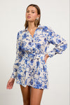 FLORAL IKAT ROMPER- BRIGHT BLUE