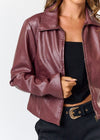 FAUX LEATHER JACKET- BURGUNDY