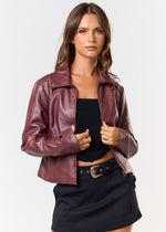 FAUX LEATHER JACKET- BURGUNDY