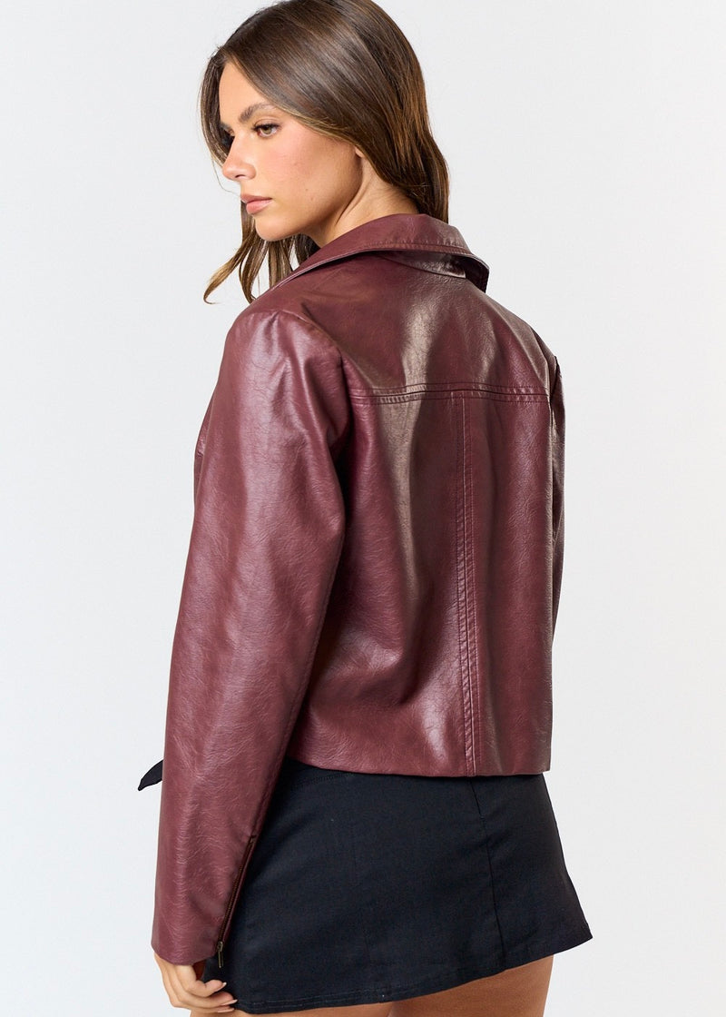 FAUX LEATHER JACKET- BURGUNDY