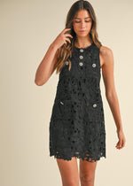 LACE MINI SHIFT DRESS- BLACK