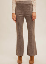 PLAID KNIT FLARE PANT- BROWN