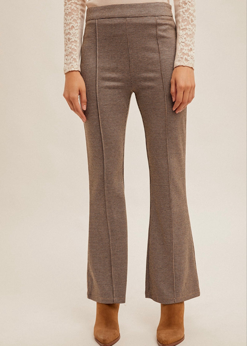 PLAID KNIT FLARE PANT- BROWN