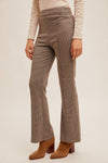 PLAID KNIT FLARE PANT- BROWN