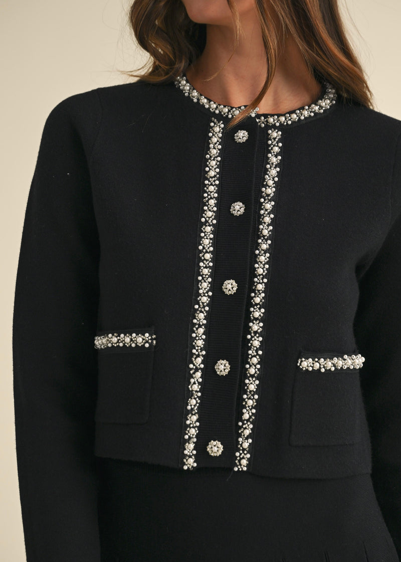 PEARL KNIT CARDIGAN- BLACK