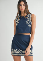 MARIA EMBROIDERED CROP TANK- NAVY