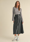 A-LINE MIDI VEGAN LEATHER SKIRT- BLACK