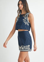 MARIA EMBROIDERED SKIRT- NAVY