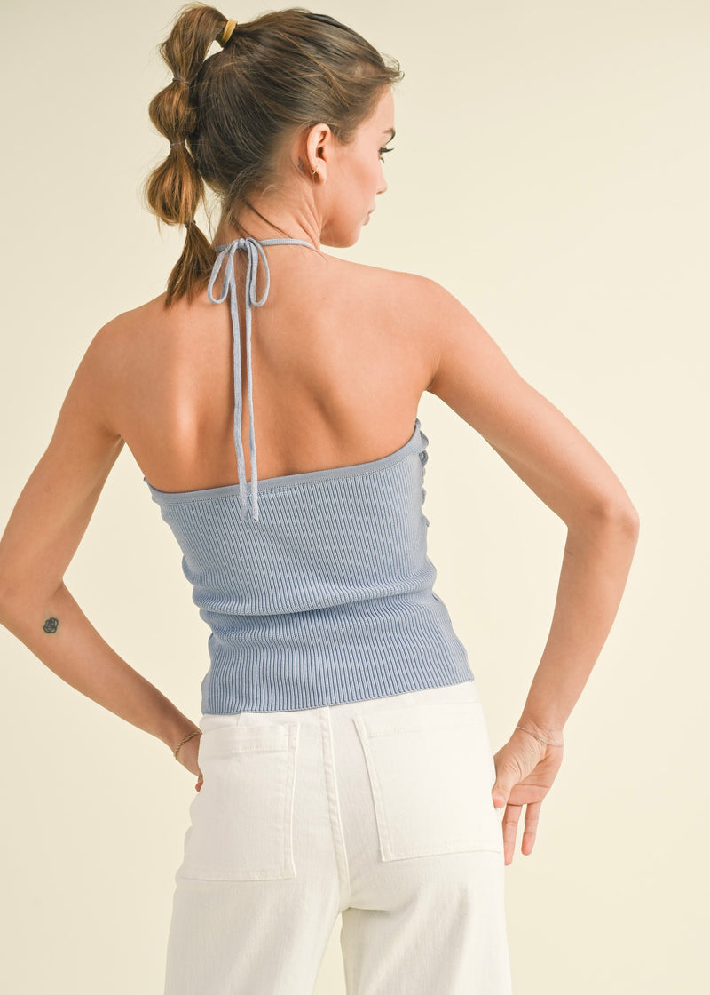 KNIT KNOT STRING HALTER- BLUE