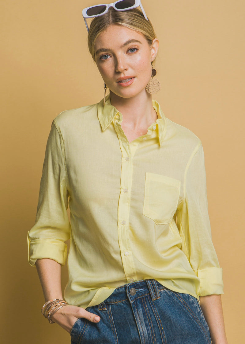 LINEN BLEND BUTTON DOWN- LEMON