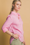 LINEN BLEND BUTTON DOWN- PINK