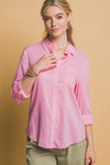 LINEN BLEND BUTTON DOWN- PINK