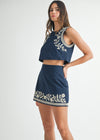 MARIA EMBROIDERED SKIRT- NAVY