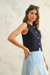METAL BUTTON VEST- NAVY