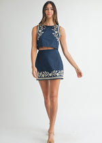 MARIA EMBROIDERED SKIRT- NAVY