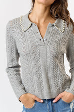 PEARL POINTELLE SWEATER- GREY