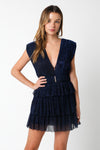 KENNA METALLIC TIERED DRESS- NAVY