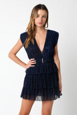 KENNA METALLIC TIERED DRESS- NAVY