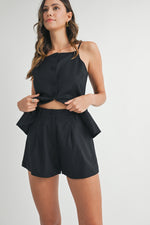 LINEN PLEATED SHORTS- BLACK