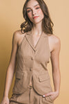 LINEN HALTER TOP- TAUPE