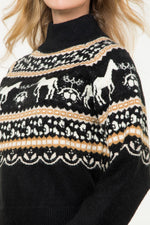 HORSE FAIR ISLE SWEATER- BLACK