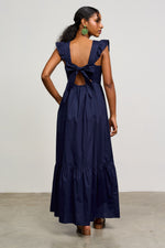 POPLIN MAXI DRESS- NAVY