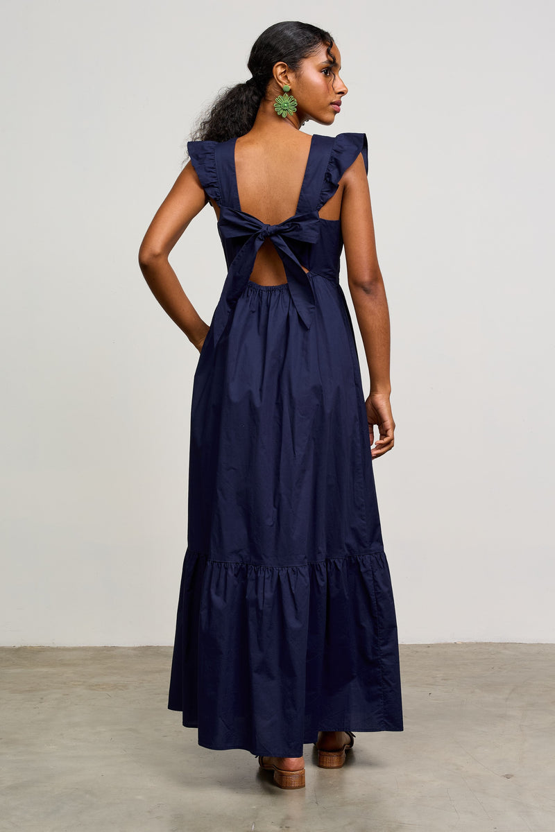 POPLIN MAXI DRESS- NAVY