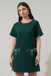 BENICIA BOW SHIFT MINI DRESS- EMERALD