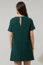 BENICIA BOW SHIFT MINI DRESS- EMERALD