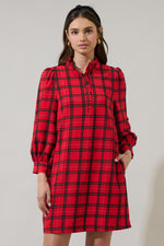 WOODLAND PLAID SHIFT DRESS- RED