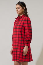 WOODLAND PLAID SHIFT DRESS- RED