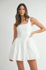 CORSET POPLIN MINI LACE UP DRESS- WHITE
