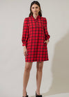 WOODLAND PLAID SHIFT DRESS- RED