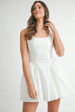 CORSET POPLIN MINI LACE UP DRESS- WHITE
