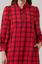 WOODLAND PLAID SHIFT DRESS- RED