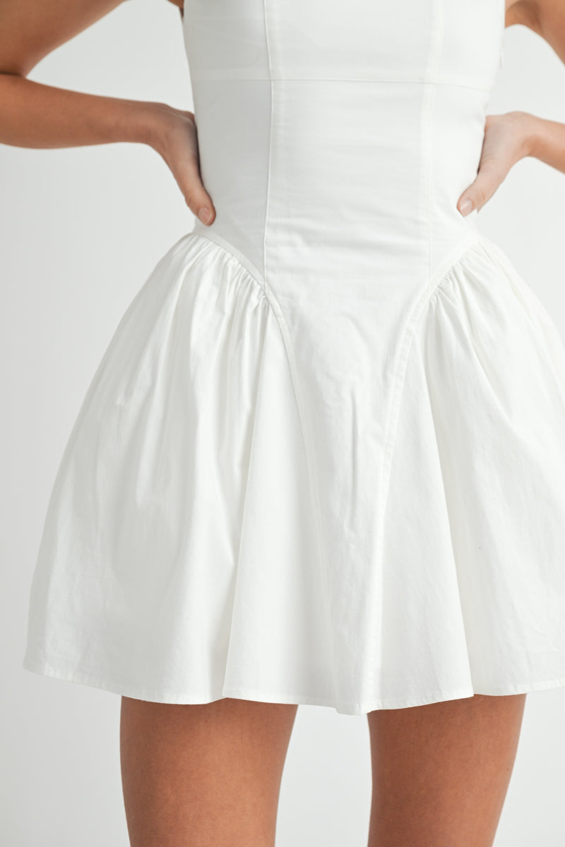 CORSET POPLIN MINI LACE UP DRESS- WHITE