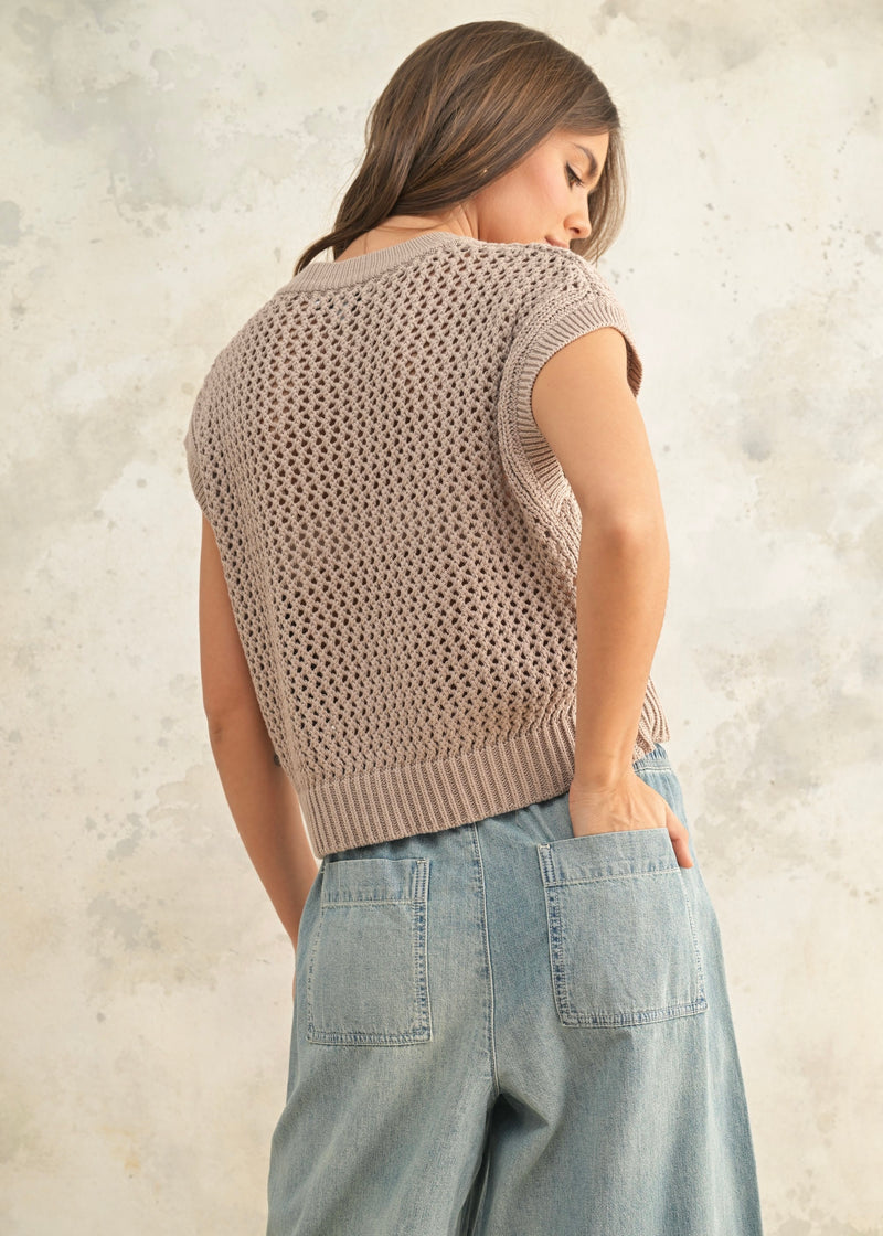 CROCHET KNITTED TOP- STONE