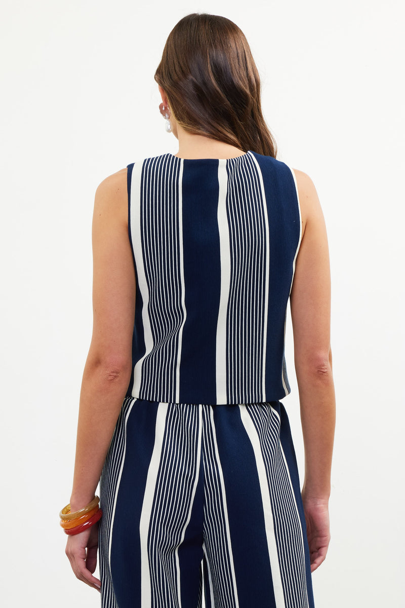 VARIEGATED STRIPED KNIT VEST- NAVY/WHITE