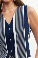 VARIEGATED STRIPED KNIT VEST- NAVY/WHITE