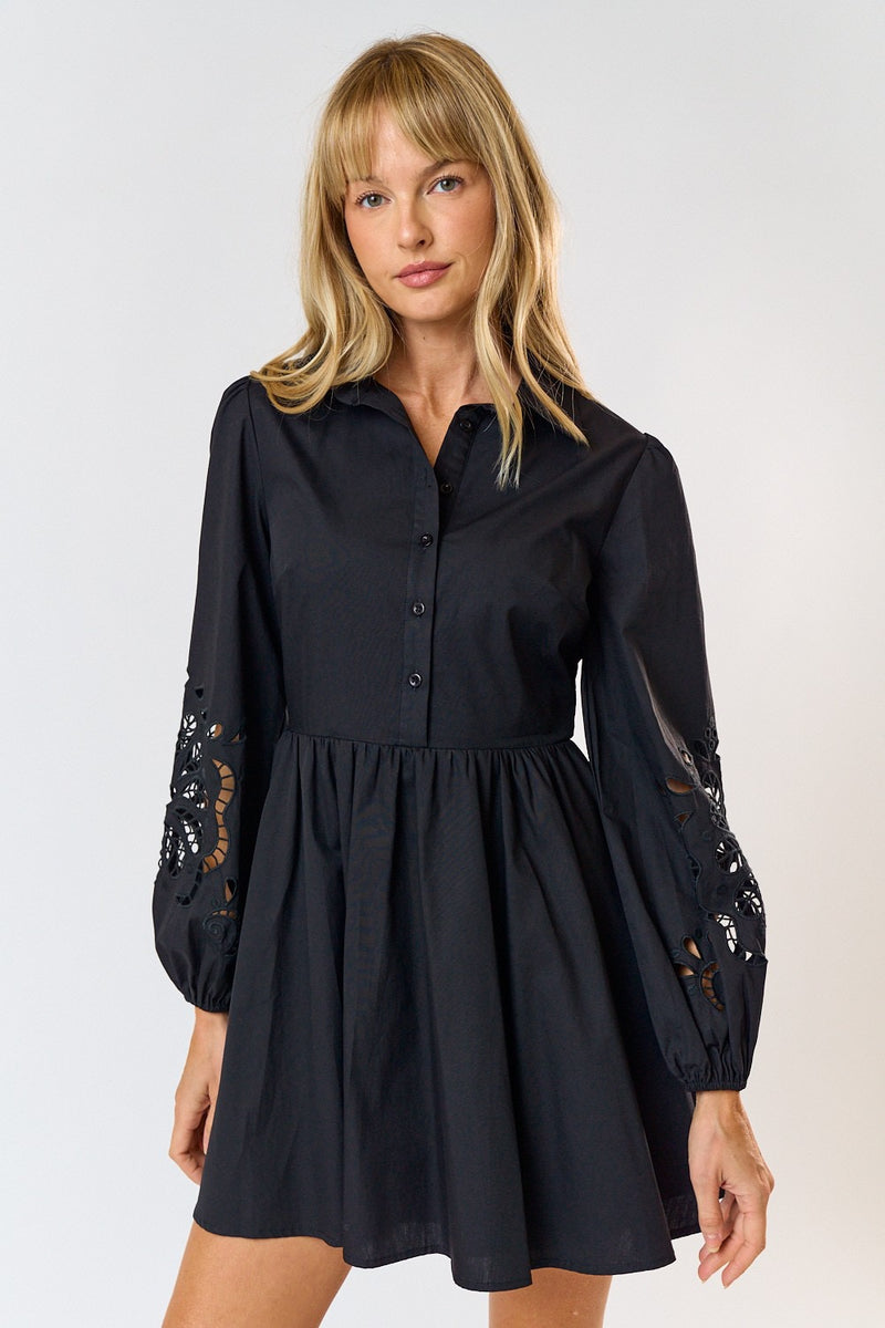 EMBROIDERED CUT OUT DRESS- BLACK